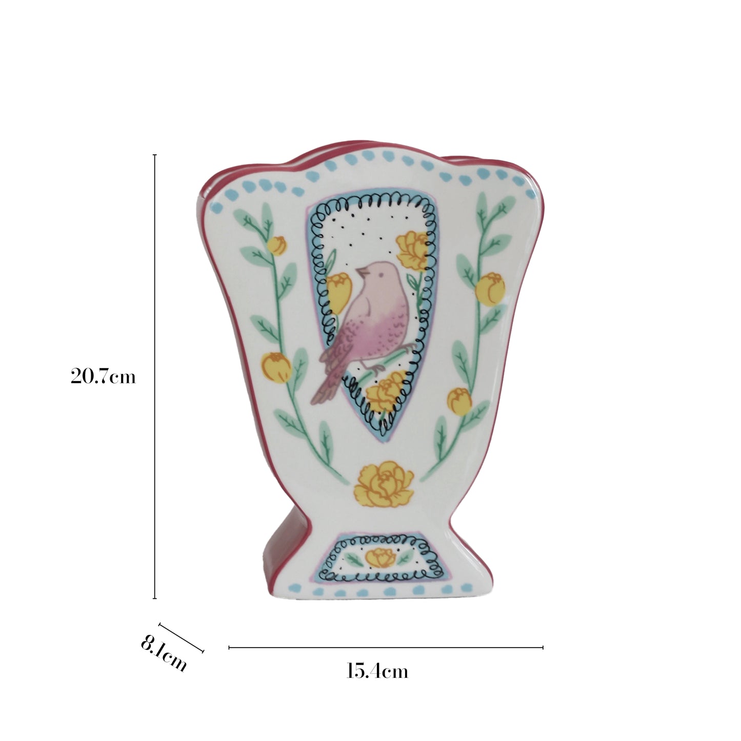 MUSe Garden ‘The Nightingale and the Rose’ Hand-painted Ceramic Vase | Scalloped
