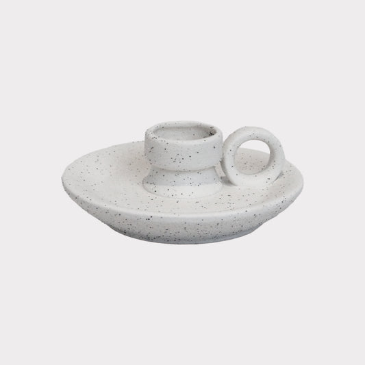 LoKation Ring Handle Candle Holder | Speckled White