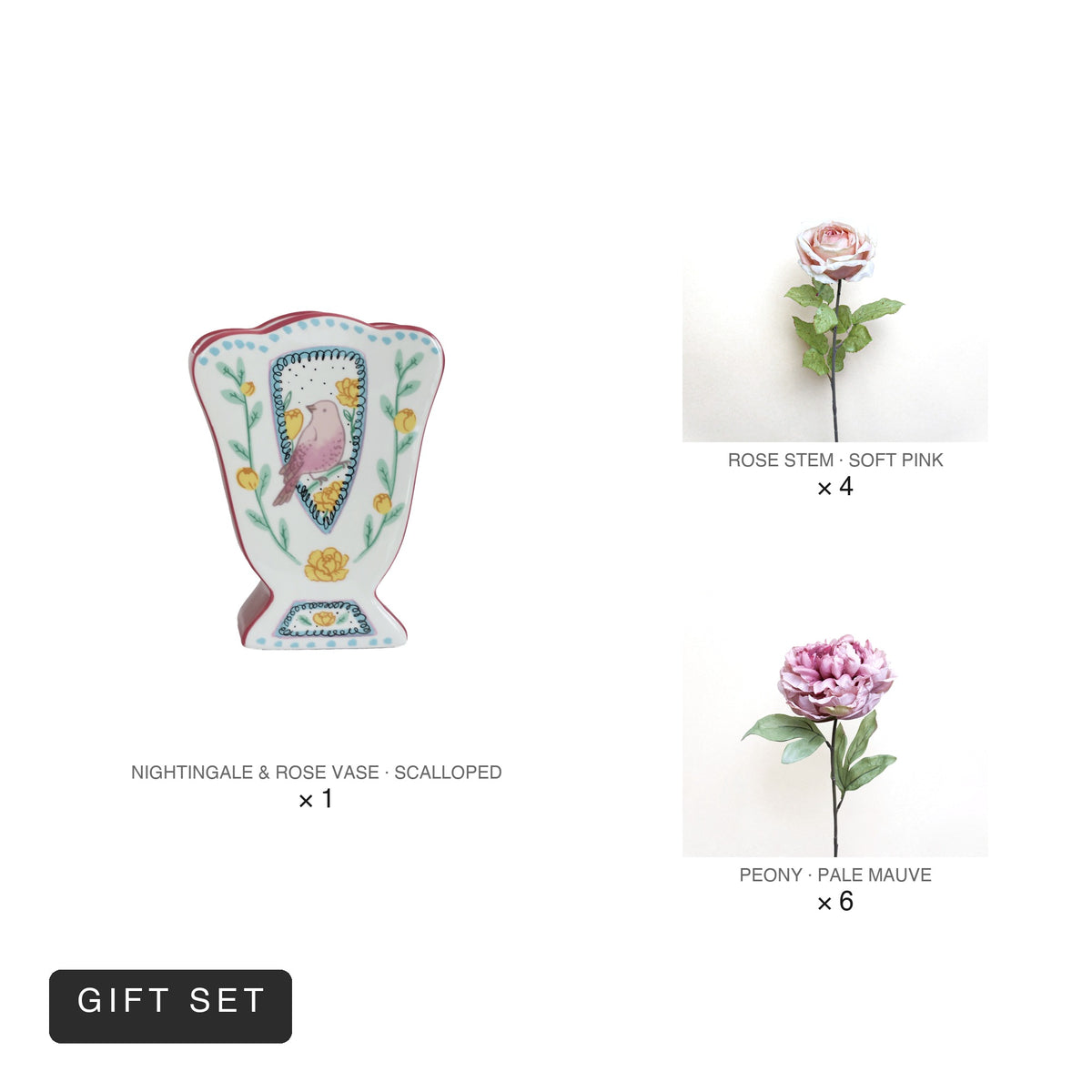 Bloom Set | Nightingale Scalloped Vase + 10 Stems