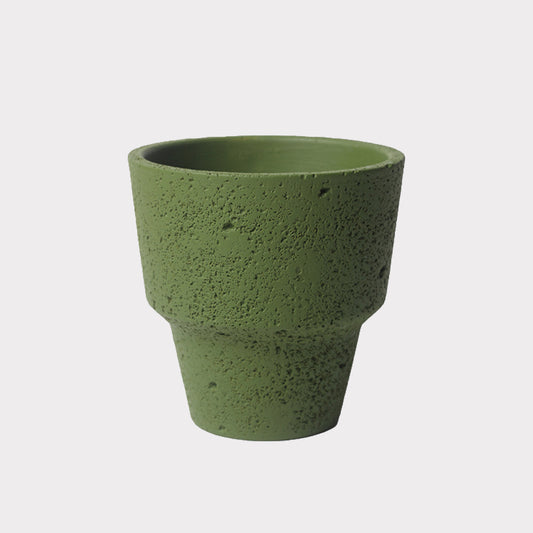 Cream Cone Style Cement Plant Pot | Olive Green