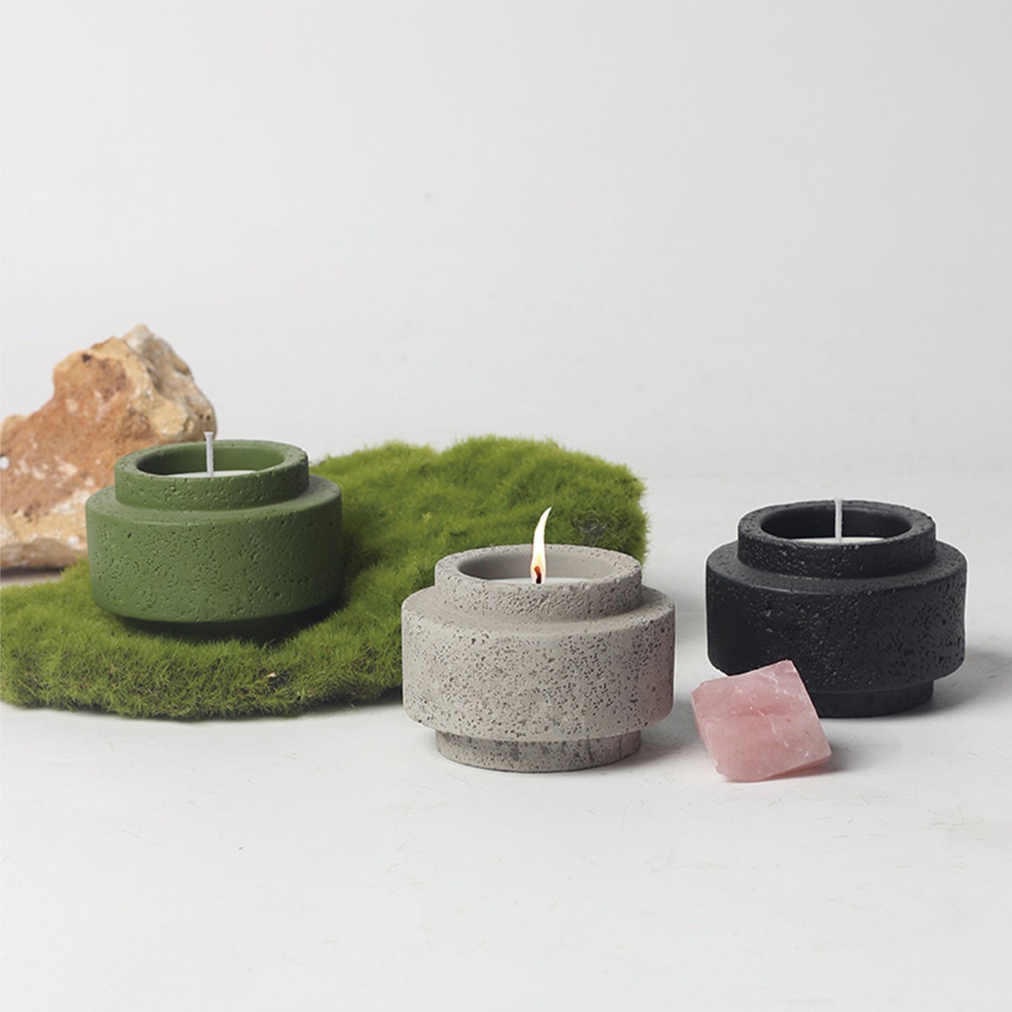 Ring Style Cement Candle Holder | Olive Green